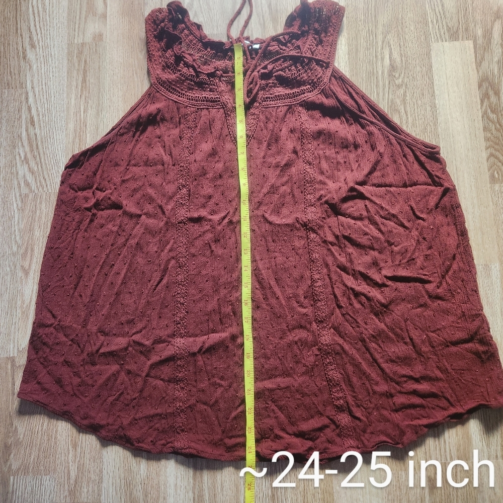 Maurices Brown and Orange Smocked Sleeveless Blouse - Picture 6 of 7